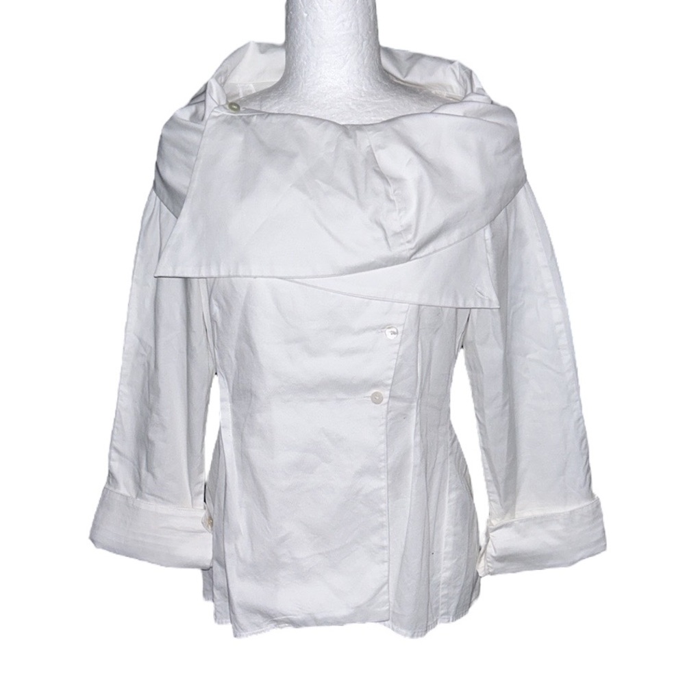 Elm Design Icelandic White Poplin Exaggerated Overlap Adjustable Collar Shirt  S